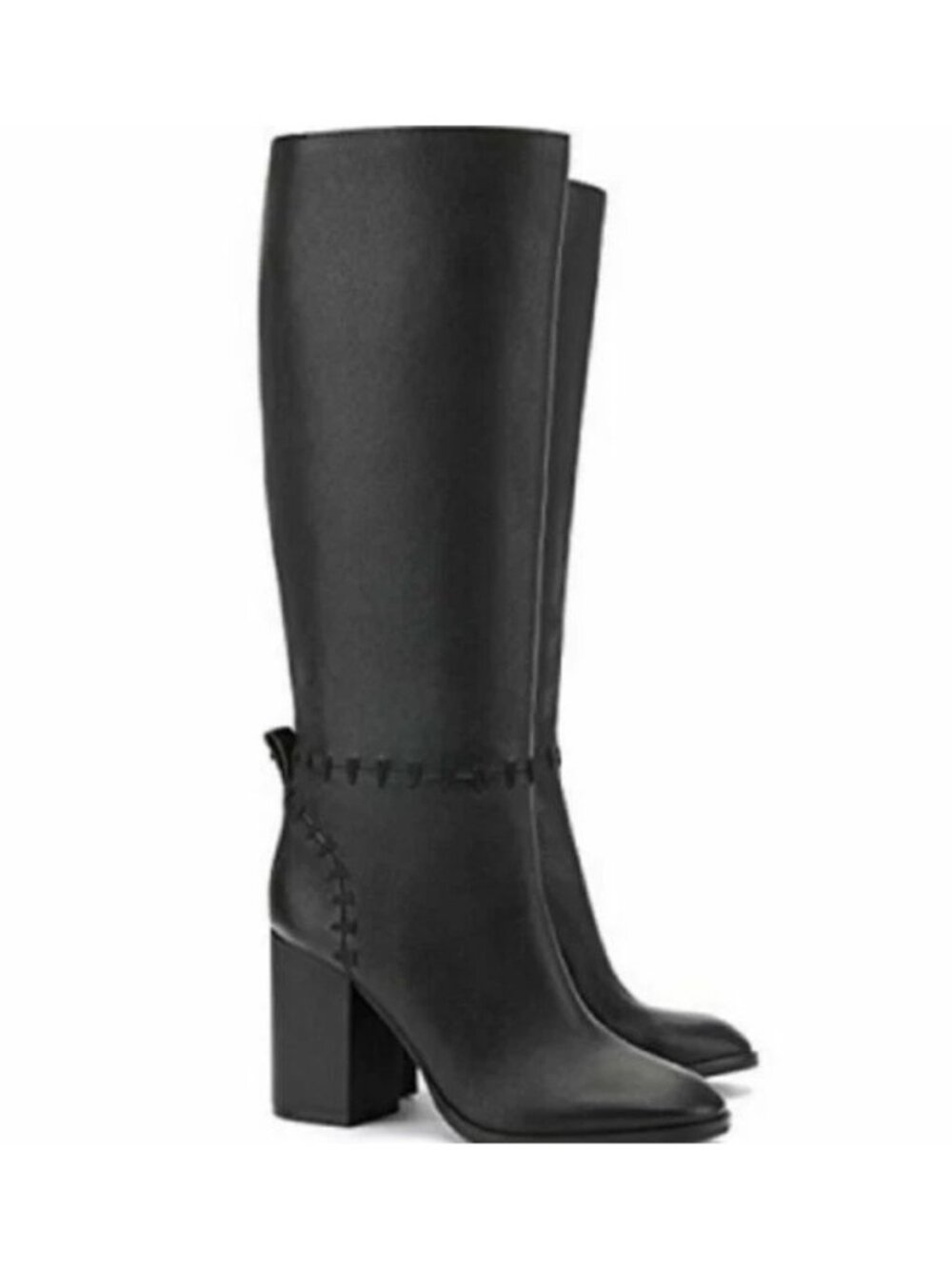 New Tory Burch Contraire Block Heel Leather Boot Black Size 10.5 DD19